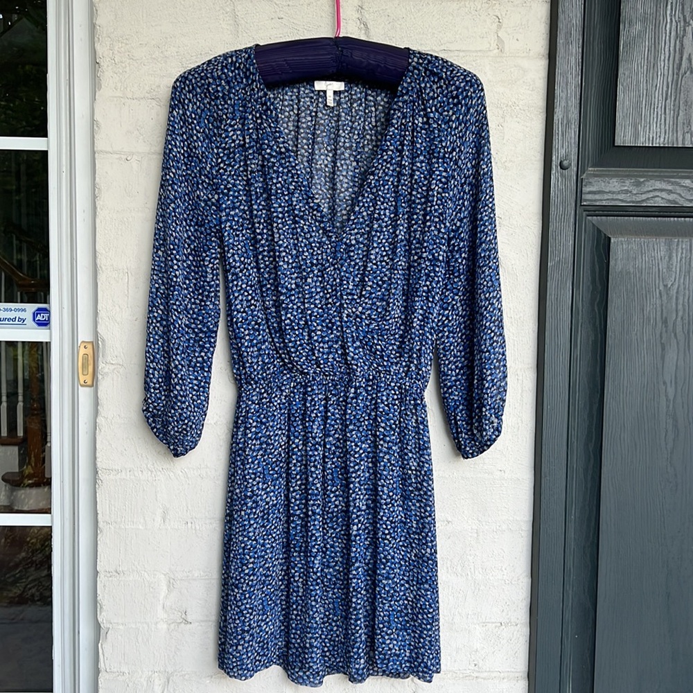 Joie silk chiffon pullover elastic waist dress blue print medium